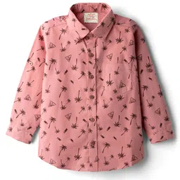 Rikidoos Full Sleeves Palm Trees Printed Shirt With Attached Tee - Dusty Pink & White image 2
