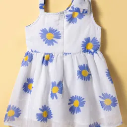 kookie kids india Kookie Kids Georgette Woven Sleeveless Frock with One Shoulder Bow & Floral Print - White image 2