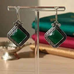 Stoccer Silver-Plated Artificial Stones Studded Oxidised Diamond Shaped Drop Earrings image 2