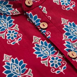 Pine Kids Cotton Woven Mandarin Collar Kurta With Floral Print - Maroon image 3