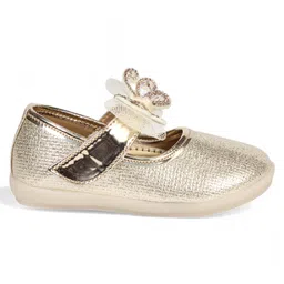 Lil Lollipop Bow Applique Detailed & Rhinestones Embellished With Velcro Closure Mary Jane Ballerinas - Gold image 5