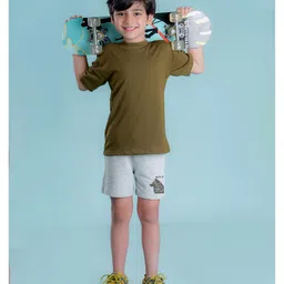 NUSYL Cotton Blend Wolf Printed Shorts - Grey image 5