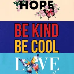 NUSYL Cotton Blend Knit Pack Of 3 Half Sleeves Butterfly & Typography Printed Tees - Sky Blue Beige & Royal Blue image 5