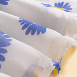 kookie kids india Kookie Kids Georgette Woven Sleeveless Frock with One Shoulder Bow & Floral Print - White image 4