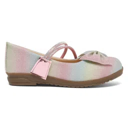 Tiny Bugs Bow Applique Detailed Glittered Velcro Closure Mary Jane Ballerinas - Multi Colour image 5