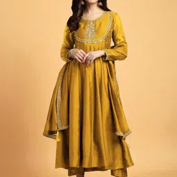 all about you Women Ethnic Motifs Embroidered Panelled Thread Work Kurta with Trousers & With Dupatta-picture-17
