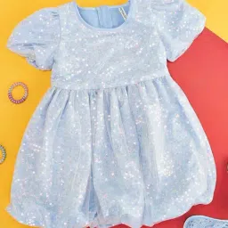 Pantaloons Junior Blue Cotton Embellished Dress-picture-10
