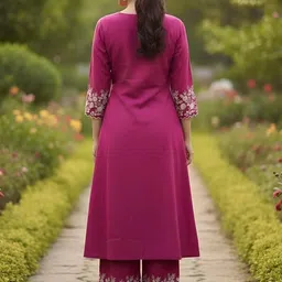 AADIVAA Women Floral Embroidered Regular Thread Work Pure Cotton Kurta with Palazzos image 3