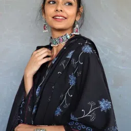 Chidiyaa Enchanted Black Hand Printed Pure Cotton Dupatta-picture-26