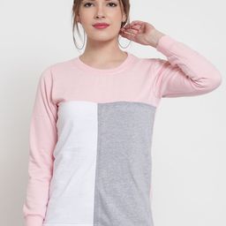 Belle Fille Women Pink & Grey Melange Colourblocked Sweatshirt-picture-3