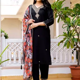 J.KANJI Women Floral Embroidered Regular Thread Work Kurta With Trousers & Dupatta-picture-13