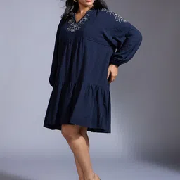 20Dresses Women Embroidered Raglan Puff Sleeve V-Neck Cotton Fit & Flare Mini Dress image 2