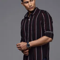 WROGN Men Black & White Slim Fit Striped Casual Shirt image 3