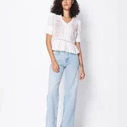 Cover Story White Cotton Embroidered Peplum Top-picture-29