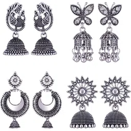 Sangria 4 Peacock Shaped Jhumkas Earrings-image-31