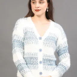 Thansmay Kleider Women Quirky Striped Cardigan with Applique Detail-image-43