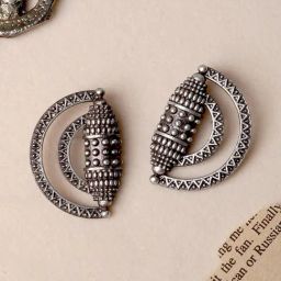 Teejh Ethnic Griva Silver Oxidized Stud Earrings-picture-24