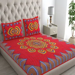 KD PRINTS Red & Yellow Floral 180 TC Bedsheet Set 76.2 m-image-12