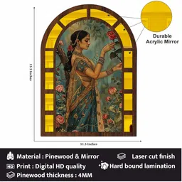 Heritagecrafts Set of 2 Brown & Blue Textured Wooden & Acrylic Mirror Jharokas Wall Decors image 4