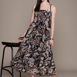 Label Ritu Kumar Print Halter Neck Chiffon Fit & Flare Maxi Dress-picture-28