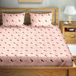 Bella Casa Stella Collection Peach Cotton 180 TC King Size Bedsheet with 2 Pillow Covers-image-39