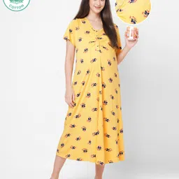 ECOMAMA Organic Cotton & Bamboo Antimicrobial Half Sleeves Nigthy Flowers Print - Yellow-picture-26