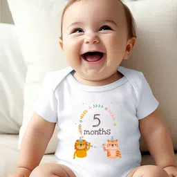 KNITROOT Half Sleeves Lion & Tiger Printed 5 Month Printed Onesie - White-picture-22