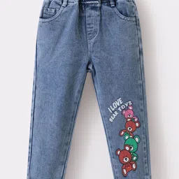 Kookie Kids Full Length Denim Jeans With Bear Print - Blue-picture-22
