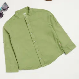 Milou Cotton Full Sleeves Solid Bio Washed Shirt - Olive Green-picture-14