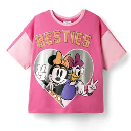 Pine Kids Disney Terry Knit Half Sleeves Oversize And Drop Shoulder T-Shirt With Front And Back Minnie Mouse Graphics And Foil Detailing - Pink-picture-28