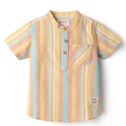 Babyhug 100% Cotton Half Sleeves Striped Shirt With Mandarin Collar - Multicolour-image-75