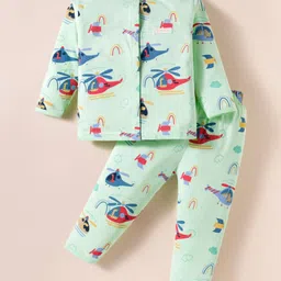 ToffyHouse Single Jersey Knit Full Sleeves Night Suit with Vehicle & Animal Print - Light Green-picture-24