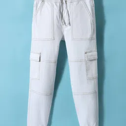 Pine Kids Denim Woven Full Length Washed Jeans - White-picture-27