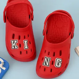 Yellow Bee Solid Perforated Clogs With King Text Charms - Red-picture-19