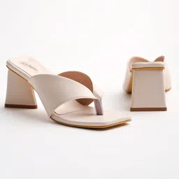 Shoetopia Solid Mules Heel Sandals - Cream image 1