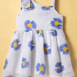 kookie kids india Kookie Kids Georgette Woven Sleeveless Frock with One Shoulder Bow & Floral Print - White-picture-12