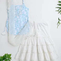 The Magic Wand Cotton Woven Sleeveless Floral Printed & Gota Lace Embellished Kurti Sharara With Dupatta Set - Blue-picture-17