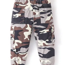 Babyhug Cotton Spandex Full Length Elasticated With Stretch Trouser Camouflage Print - Brown image 2