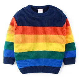 Babyhug Knitted Full Sleeves Pullover Sweater Set With Stripes Design - Navy Blue image 2