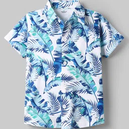 OLLINGTON ST. 100% Cotton Sinker Knit Half Sleeves Shirt With Tropical Print - White image 2