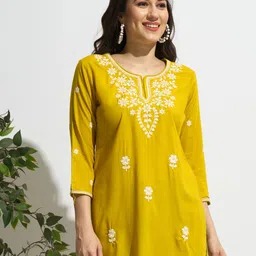 ZOLA Women Round Neckline Mustard Comfort Fit Rayon Kurti image 1