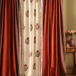 Peepul Tree Cream-Coloured & Red Set of 3 Floral Sheer Door Curtain-image-67