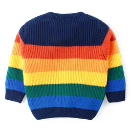 Babyhug Knitted Full Sleeves Pullover Sweater Set With Stripes Design - Navy Blue image 3