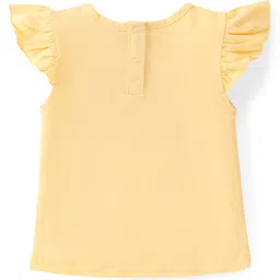 babyhug disney Babyhug Cotton Knit Frill Sleeves Top & Denim Shorts Set With Floral & Minnie Mouse Print - Yellow & Blue image 3