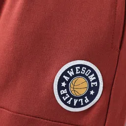 Babyhug Cotton Terry Knit Full Length Lounge Pants with Badge & NYC Print - Maroon image 3