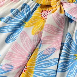 CrayonFlakes Rayon Knit Floral Printed Belted Palazzo - Off White image 4