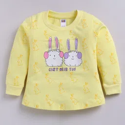 Nottie Planet Cotton Knit Full Sleeves Bunnies Printed Top & Pant Set - Yellow image 4