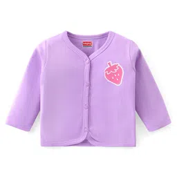 Babyhug 100% Cotton Knit Full Sleeves Antibacterial Front Open Vests with Polka Dots & Strawberry Print  Pack of 3 - Pink Green & Purple image 4