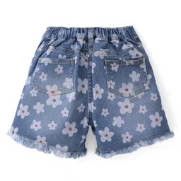 babyhug disney Babyhug Cotton Knit Frill Sleeves Top & Denim Shorts Set With Floral & Minnie Mouse Print - Yellow & Blue image 4