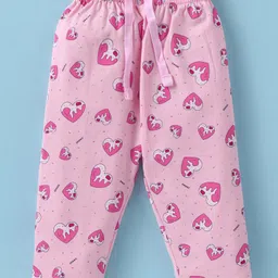 Doreme Single Jersey Knit Full Sleeves Night Suit With Heart Print - Pink image 4